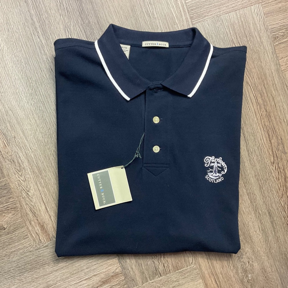 NWT Cutter & Buck Polo Shirt Mens XL Navy Blue White Turnberry Scotland Cotton